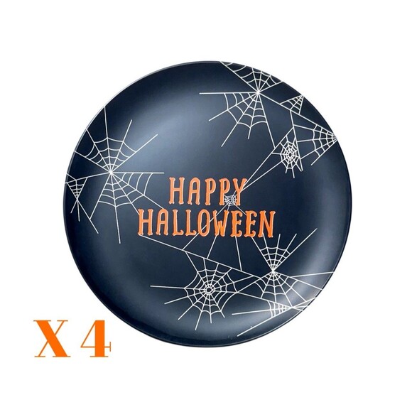 Hyde & Eek Happy Halloween Melamine Dinner Plates Spooky Spiderwebs - Set of 4 - Picture 1 of 7